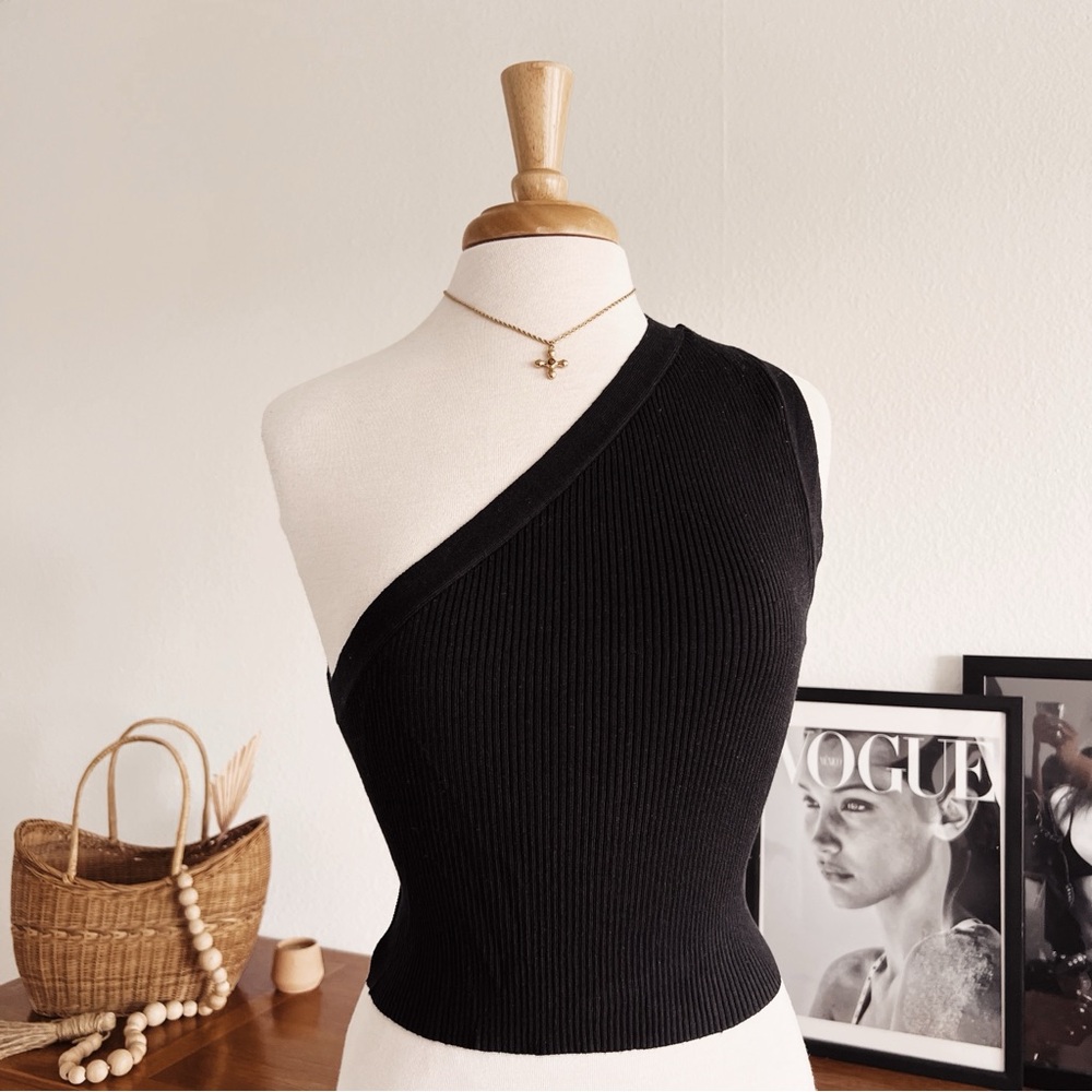 RIBBED BACKLESS ONE SHOULDER TOP #0353 - Picture 6 of 6